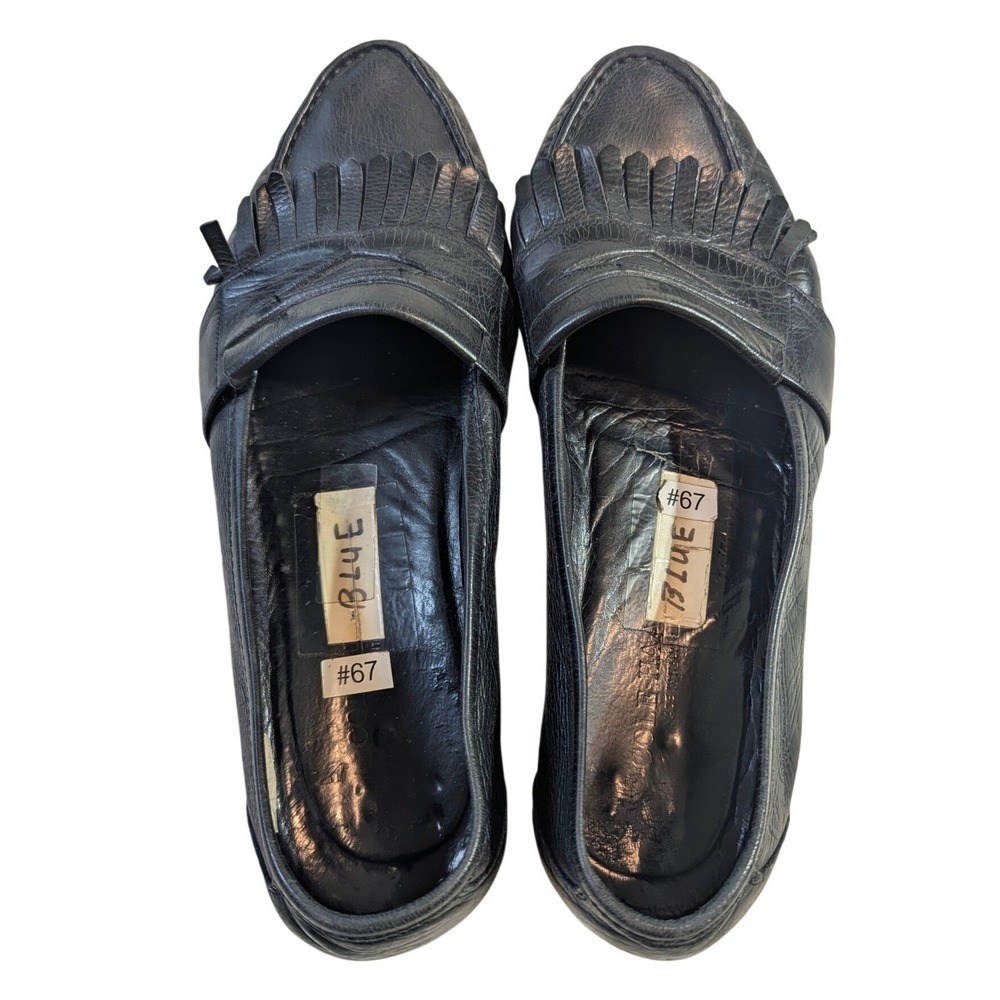 Cole Haan Men Black Leather Fringe Loafers Slip On Made in Italy Size 10M‎ READ